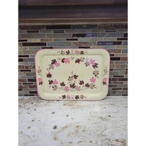Cottagecore Serving Tray, Vintage Autumn Decor, Pink Lap TV, Fall Maple Leaves